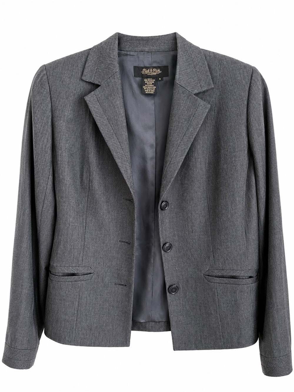 Classic Women's Gray/Blue Blazer - Tailored Three-Button Jacket Sz 6 Peck&Peck